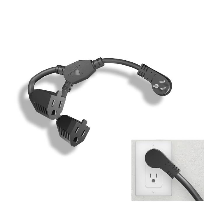Kentek 1 Feet Ft 16 AWG Low Profile Angled Power Y Cable Cord Extension NEMA5-15P to 2X NEMA5-15R 13A/125V Black