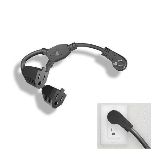 Kentek 1 Feet Ft 16 AWG Low Profile Angled Power Y Cable Cord Extension NEMA5-15P to 2X NEMA5-15R 13A/125V Black