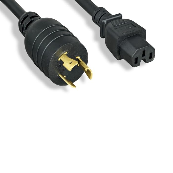 Kentek 14 AWG Power Cable Cord NEMA L6-20P to IEC-603203 C15 15A/250V SJT Locking Black
