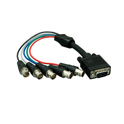 Kentek 1 Feet FT VGA HD15 Male to 5-BNC RGBHV Female M/F High Resolution Video Monitor Extension Cable Converter Adapter Black 24 AWG