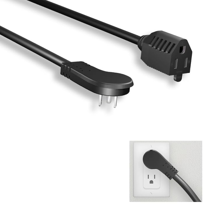 Kentek 16 AWG Low Profile Angled Power Extension Cable Cord NEMA 5-15P/R 13A/125V Black