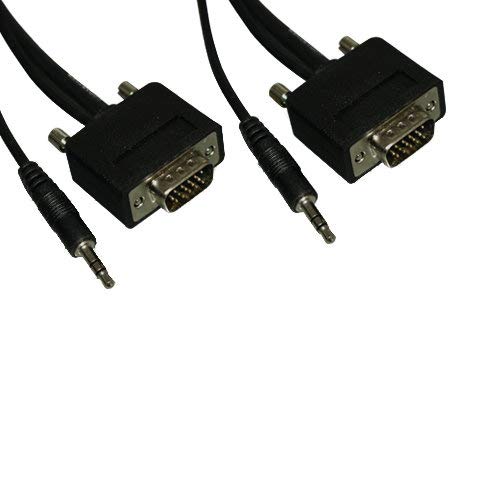 Kentek Slim Super VGA SVGA HD15 15 Pin Video with 3.5mm AUX Audio Slim Cable Cord Male to Male M/M Mini-Coax Twisted Pairs Molded Black TV PC MAC Monitor