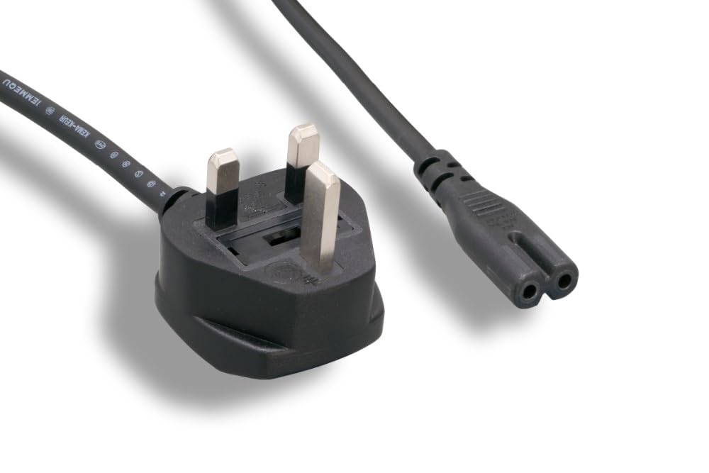 Kentek 6 Feet Ft US 2 Prongs AC Power Cord IEC320 C7 to UK England BS1363 3 prongs AC Outlet Cable 18 AWG Black for Laptop Notebook International Travel