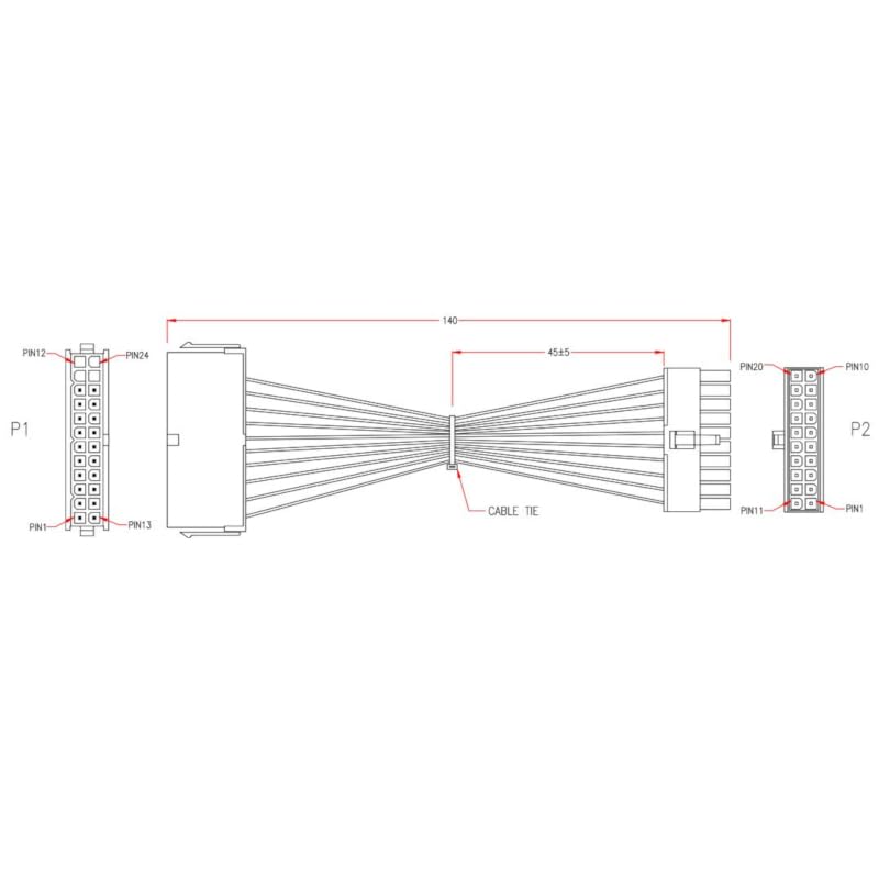 KENTEK 6 Inch 6" 24 Pin Power Supply Male (with Solid Pin) to 20 Pin Motherboard Female (with Hollow Pin) Main Connector Converter Extension DC Internal Computer PC ATX Power Cable Adapter Cord - Image 2