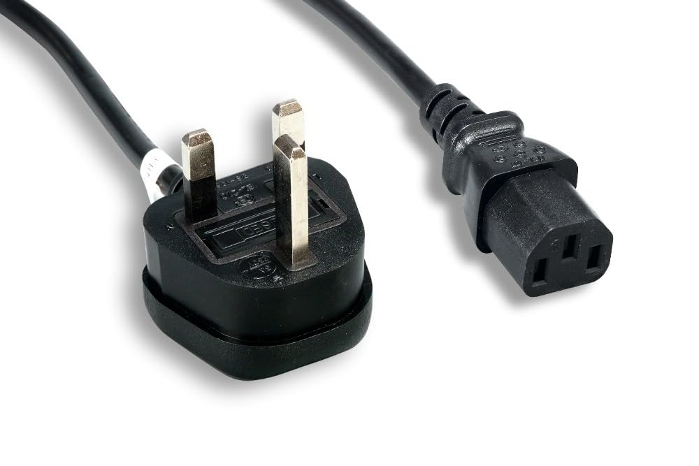 Kentek 6 Feet Ft US 3 Prongs AC Power Cord IEC320 C13 to UK England BS1363 3 prongs AC Outlet Cable with Fuse 18 AWG Black International Travel