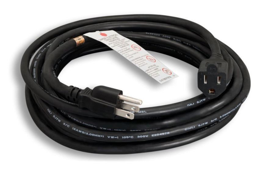 Kentek 100 Feet AC Power Cord 3 Prong Extension Cable NEMA5-15P to NEMA5-15R SJTW 12 AWG 20A 250V Heavy Duty Gauge Black