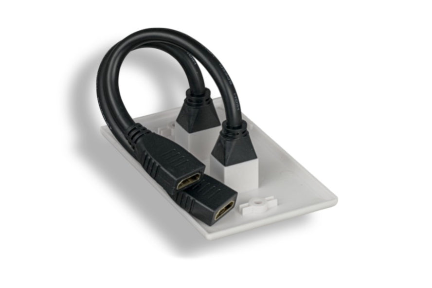 Kentek HDMI Wall Plate Cover Dual Port 2 Ports with 8 Inch 8" Extension Cables Pig-Tail Cord Connector Female to Female F/F White