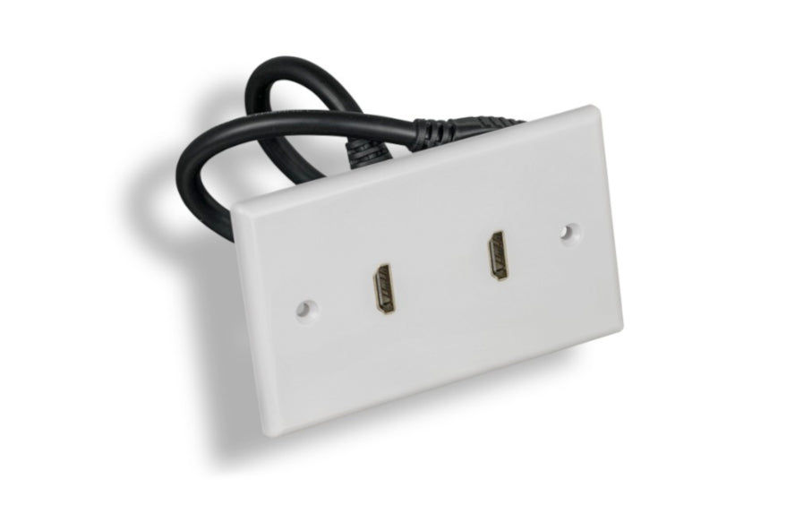 Kentek HDMI Wall Plate Cover Dual Port 2 Ports with 8 Inch 8" Extension Cables Pig-Tail Cord Connector Female to Female F/F White