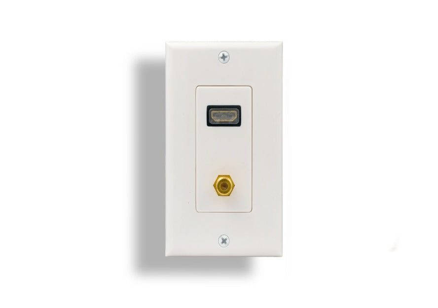 Kentek HDMI Wall Plate Cover with Coax F Type Connector Port Female to Female F/F White