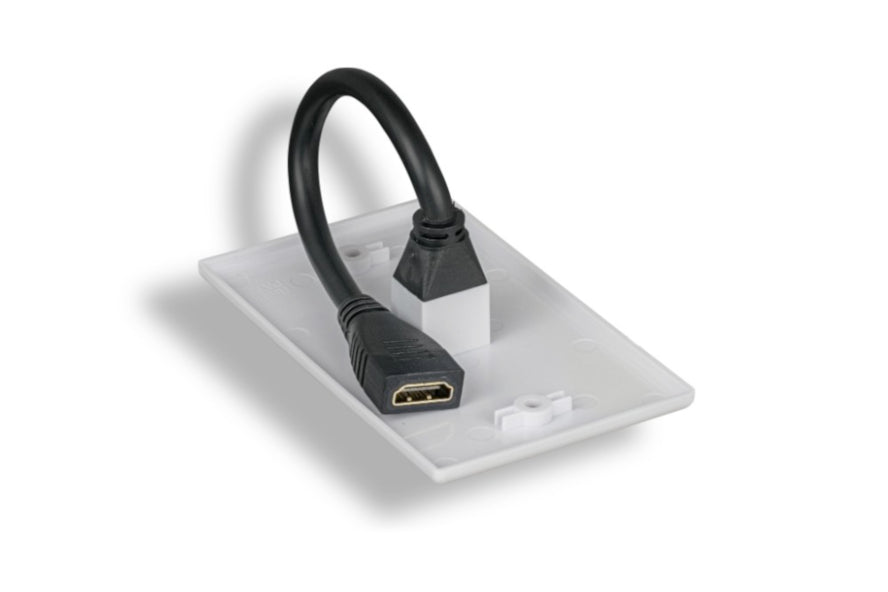 Kentek HDMI Wall Plate Cover Single Port 1 Port with 8 Inch 8" Extension Cables Pig-Tail Cord Connector Female to Female F/F White
